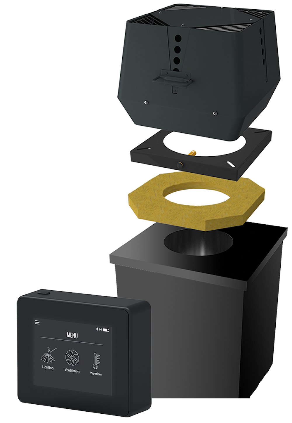 Exodraft paket 5 RSV 12 - Öppen eldstad murad skorsten Rökgasfläktar frilagd