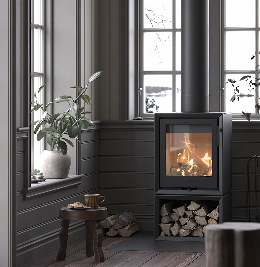 Contura 130 med vedfack Braskaminer miljöbild